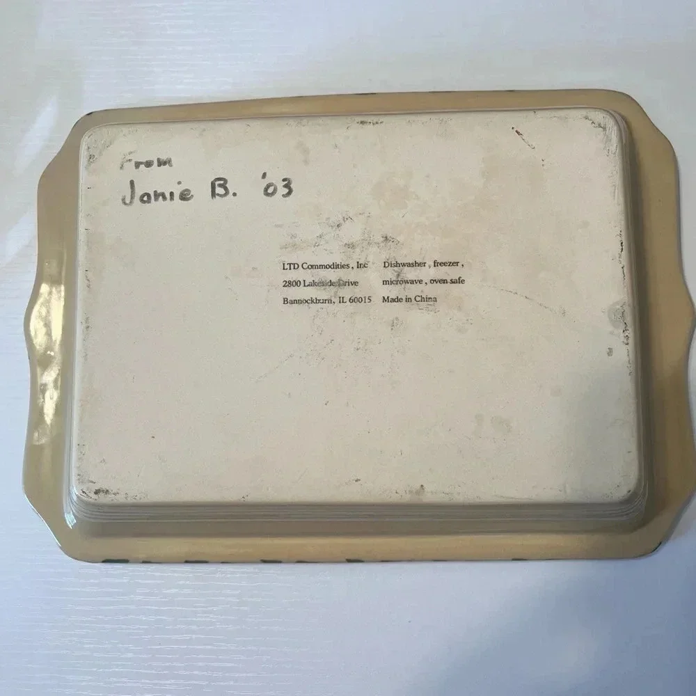 Vintage Casserole‎ Dish Country Snowman Stoneware Spongeware Bakeware